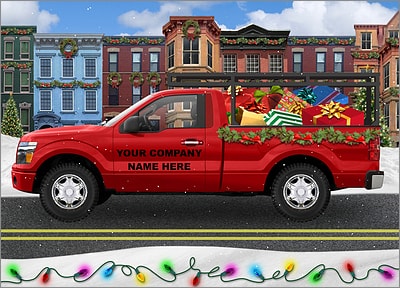 Red Pickup Christmas Card (Glossy White) 